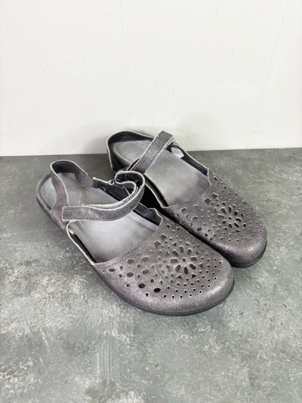 Naot Arataki Perforated Leather Hook-and-Loop Slingback Mary Jane Flats 6-6.5